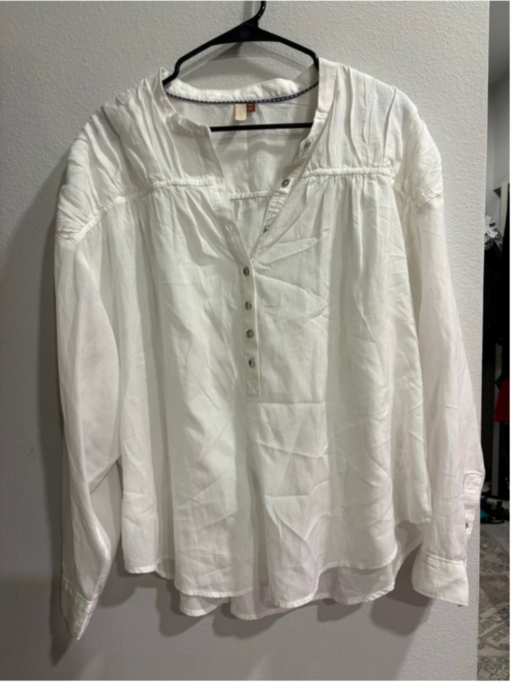 Pilcro Anthropologie White Pintuck Peasant Popover Blouse Size XL